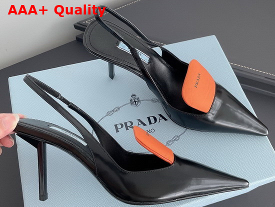 Prada Brushed Leather and Nylon Slingback Pumps Black and Orange 1I561M Replica