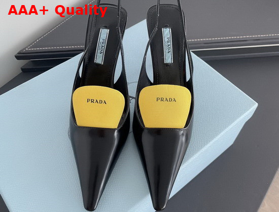 Prada Brushed Leather and Nylon Slingback Pumps Black and Yellow 1I561M Replica