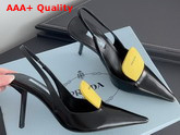 Prada Brushed Leather and Nylon Slingback Pumps Black and Yellow 1I561M Replica