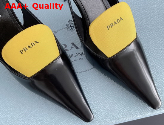 Prada Brushed Leather and Nylon Slingback Pumps Black and Yellow 1I561M Replica