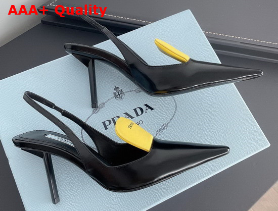 Prada Brushed Leather and Nylon Slingback Pumps Black and Yellow 1I561M Replica