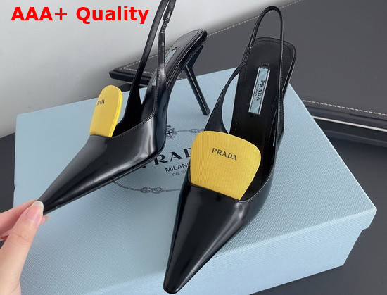 Prada Brushed Leather and Nylon Slingback Pumps Black and Yellow 1I561M Replica