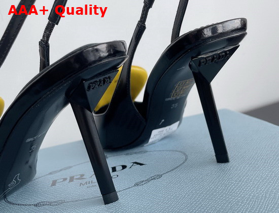 Prada Brushed Leather and Nylon Slingback Pumps Black and Yellow 1I561M Replica