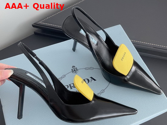 Prada Brushed Leather and Nylon Slingback Pumps Black and Yellow 1I561M Replica