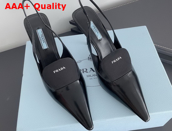 Prada Brushed Leather and Nylon Slingback Pumps in Black 1I561M Replica