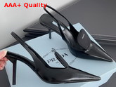 Prada Brushed Leather and Nylon Slingback Pumps in Black 1I561M Replica