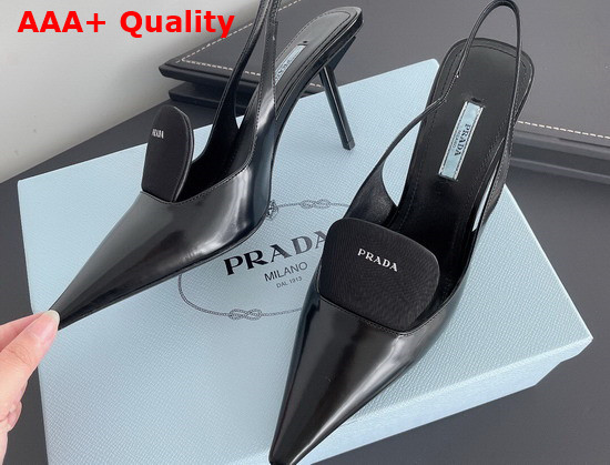 Prada Brushed Leather and Nylon Slingback Pumps in Black 1I561M Replica