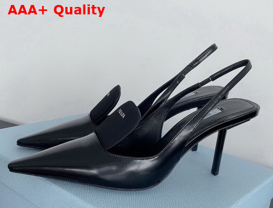 Prada Brushed Leather and Nylon Slingback Pumps in Black 1I561M Replica