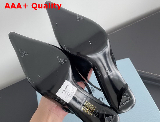 Prada Brushed Leather and Nylon Slingback Pumps in Black 1I561M Replica