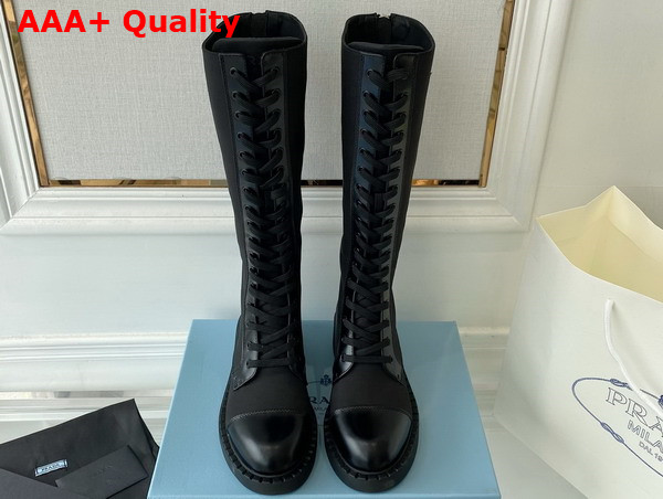 Prada Brushed Leather and Re Nylon Boots in Black 1W906M Replica