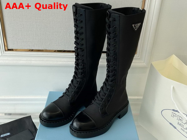 Prada Brushed Leather and Re Nylon Boots in Black 1W906M Replica