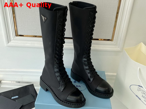 Prada Brushed Leather and Re Nylon Boots in Black 1W906M Replica