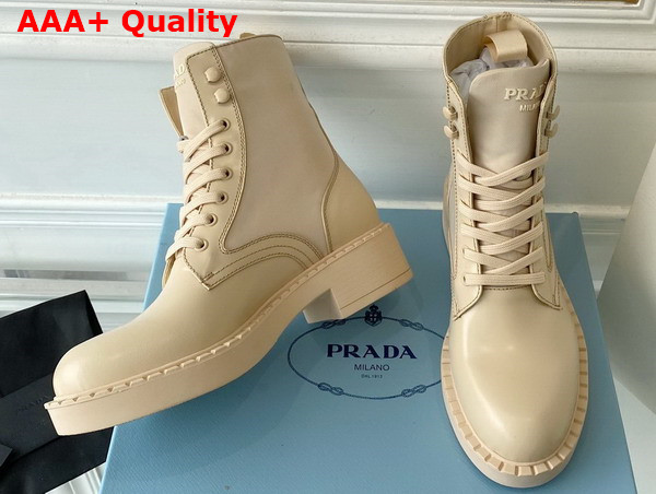 Prada Brushed Leather and Re Nylon Boots in Desert Beige 1T782M Replica