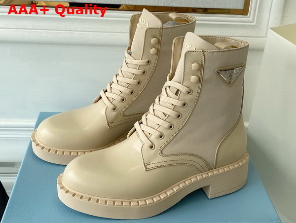 Prada Brushed Leather and Re Nylon Boots in Desert Beige 1T782M Replica