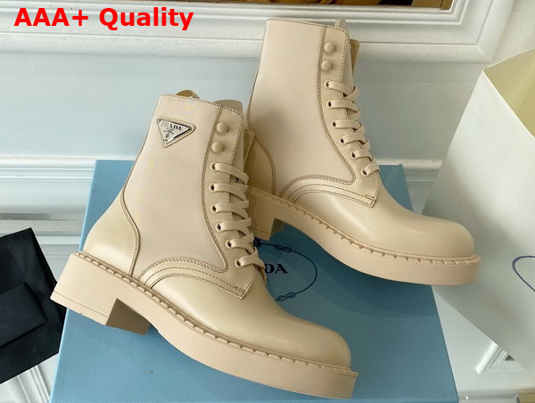 Prada Brushed Leather and Re Nylon Boots in Desert Beige 1T782M Replica