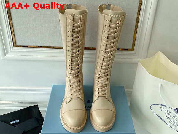 Prada Brushed Leather and Re Nylon Boots in Desert Beige 1W906M Replica