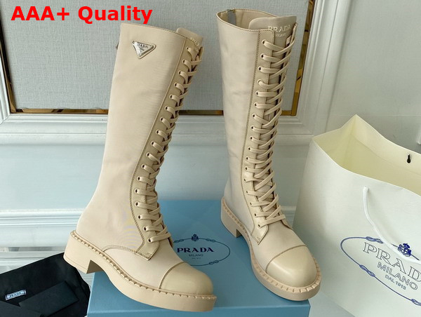 Prada Brushed Leather and Re Nylon Boots in Desert Beige 1W906M Replica