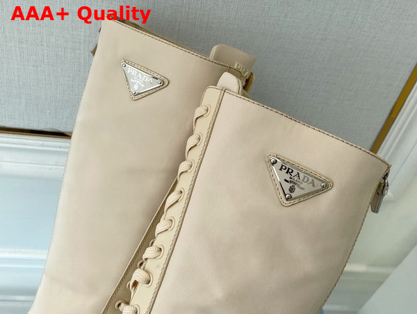 Prada Brushed Leather and Re Nylon Boots in Desert Beige 1W906M Replica