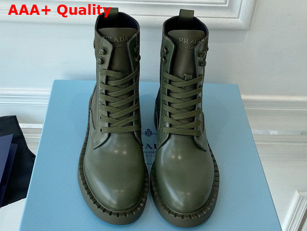 Prada Brushed Leather and Re Nylon Boots in Military Green 1T782M Replica