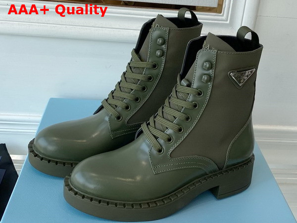 Prada Brushed Leather and Re Nylon Boots in Military Green 1T782M Replica