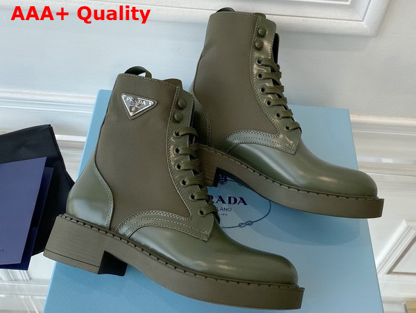 Prada Brushed Leather and Re Nylon Boots in Military Green 1T782M Replica