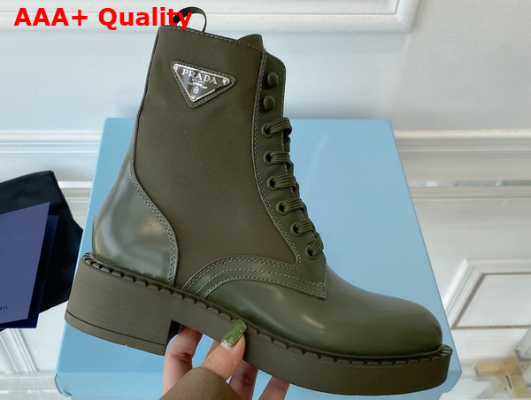 Prada Brushed Leather and Re Nylon Boots in Military Green 1T782M Replica