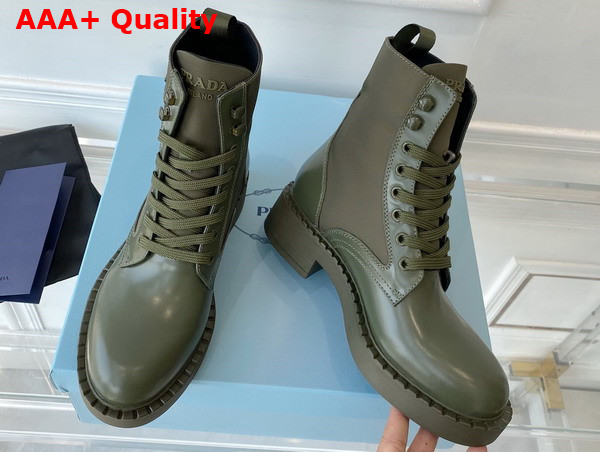 Prada Brushed Leather and Re Nylon Boots in Military Green 1T782M Replica