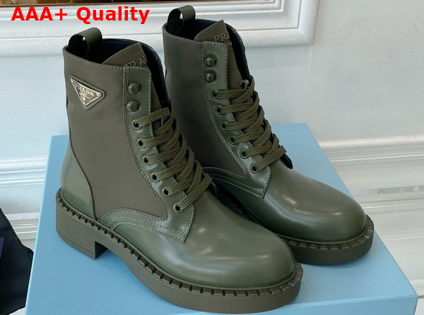 Prada Brushed Leather and Re Nylon Boots in Military Green 1T782M Replica