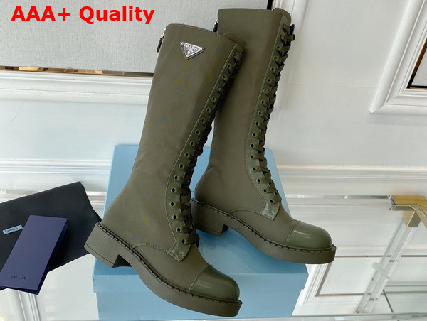 Prada Brushed Leather and Re Nylon Boots in Military Green 1W906M Replica