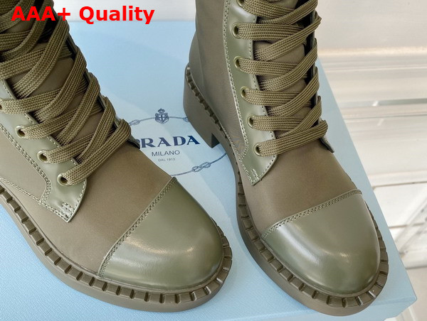 Prada Brushed Leather and Re Nylon Boots in Military Green 1W906M Replica