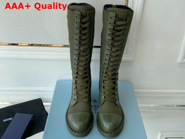 Prada Brushed Leather and Re Nylon Boots in Military Green 1W906M Replica