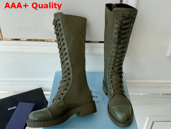 Prada Brushed Leather and Re Nylon Boots in Military Green 1W906M Replica