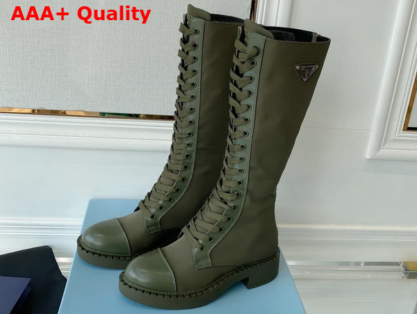 Prada Brushed Leather and Re Nylon Boots in Military Green 1W906M Replica