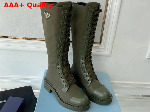 Prada Brushed Leather and Re Nylon Boots in Military Green 1W906M Replica