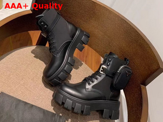 Prada Brushed Leather and Technical Fabric Booties in Black Replica