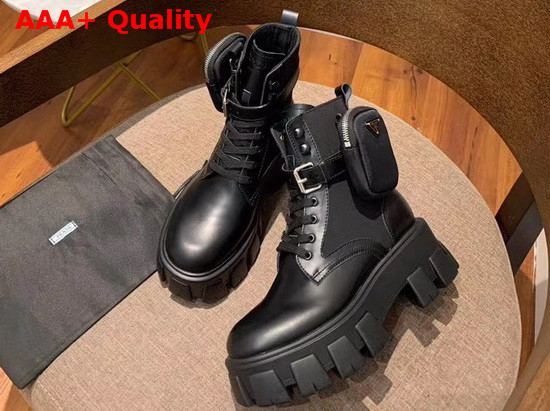 Prada Brushed Leather and Technical Fabric Booties in Black Replica