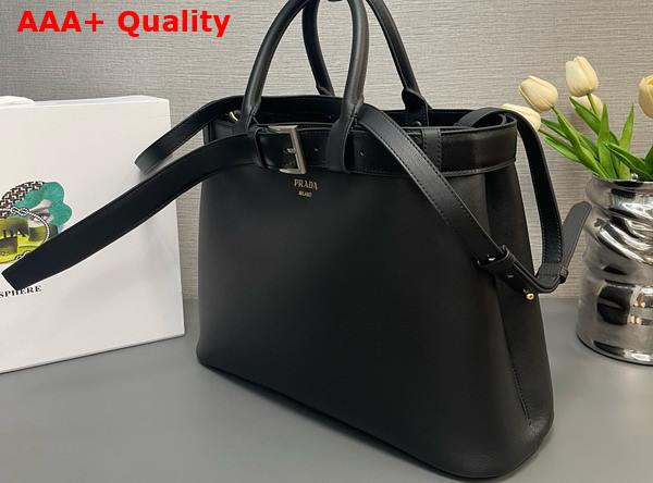 Prada Buckle Large Leather Handbag with Belt in Black 1BA416 Replica