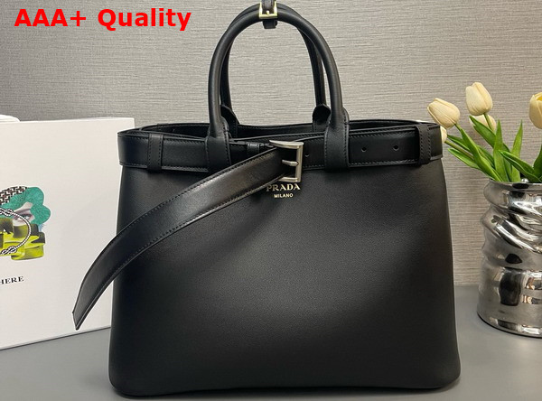 Prada Buckle Large Leather Handbag with Belt in Black 1BA416 Replica