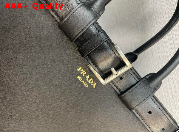 Prada Buckle Large Leather Handbag with Belt in Black 1BA416 Replica