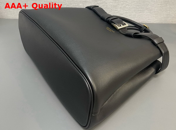 Prada Buckle Large Leather Handbag with Belt in Black 1BA416 Replica