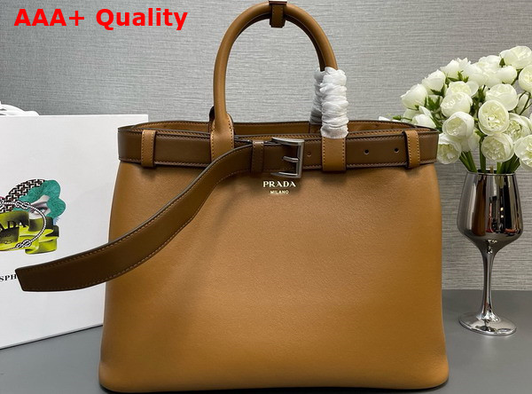 Prada Buckle Large Leather Handbag with Belt in Caramel 1BA416 Replica