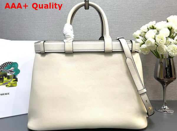 Prada Buckle Large Leather Handbag with Belt in White 1BA416 Replica