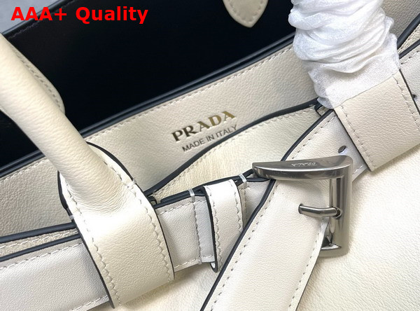 Prada Buckle Large Leather Handbag with Belt in White 1BA416 Replica