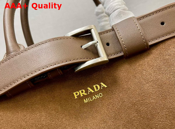 Prada Buckle Large Suede Leather Handbag with Belt in Cocoa Brown 1BA416 Replica