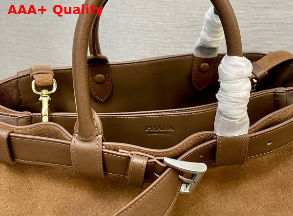 Prada Buckle Large Suede Leather Handbag with Belt in Cocoa Brown 1BA416 Replica