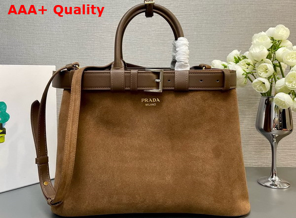 Prada Buckle Large Suede Leather Handbag with Belt in Cocoa Brown 1BA416 Replica