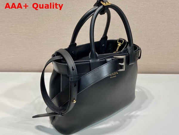 Prada Buckle Medium Leather Handbag with Belt in Black 1BA434 Replica