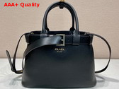 Prada Buckle Medium Leather Handbag with Belt in Black 1BA434 Replica