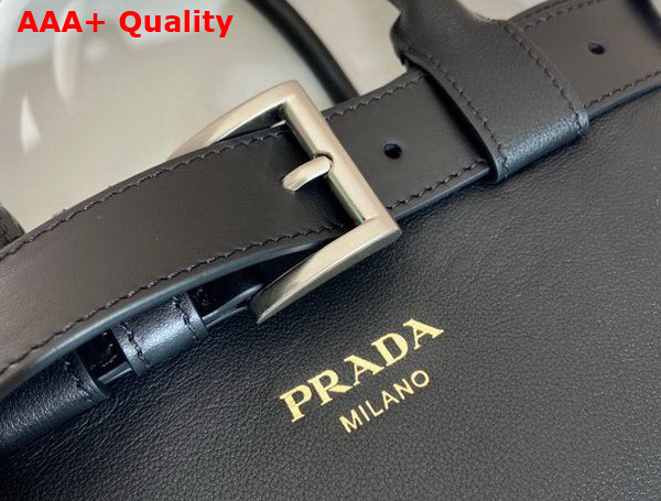 Prada Buckle Medium Leather Handbag with Belt in Black 1BA434 Replica