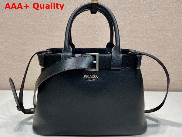 Prada Buckle Medium Leather Handbag with Belt in Black 1BA434 Replica